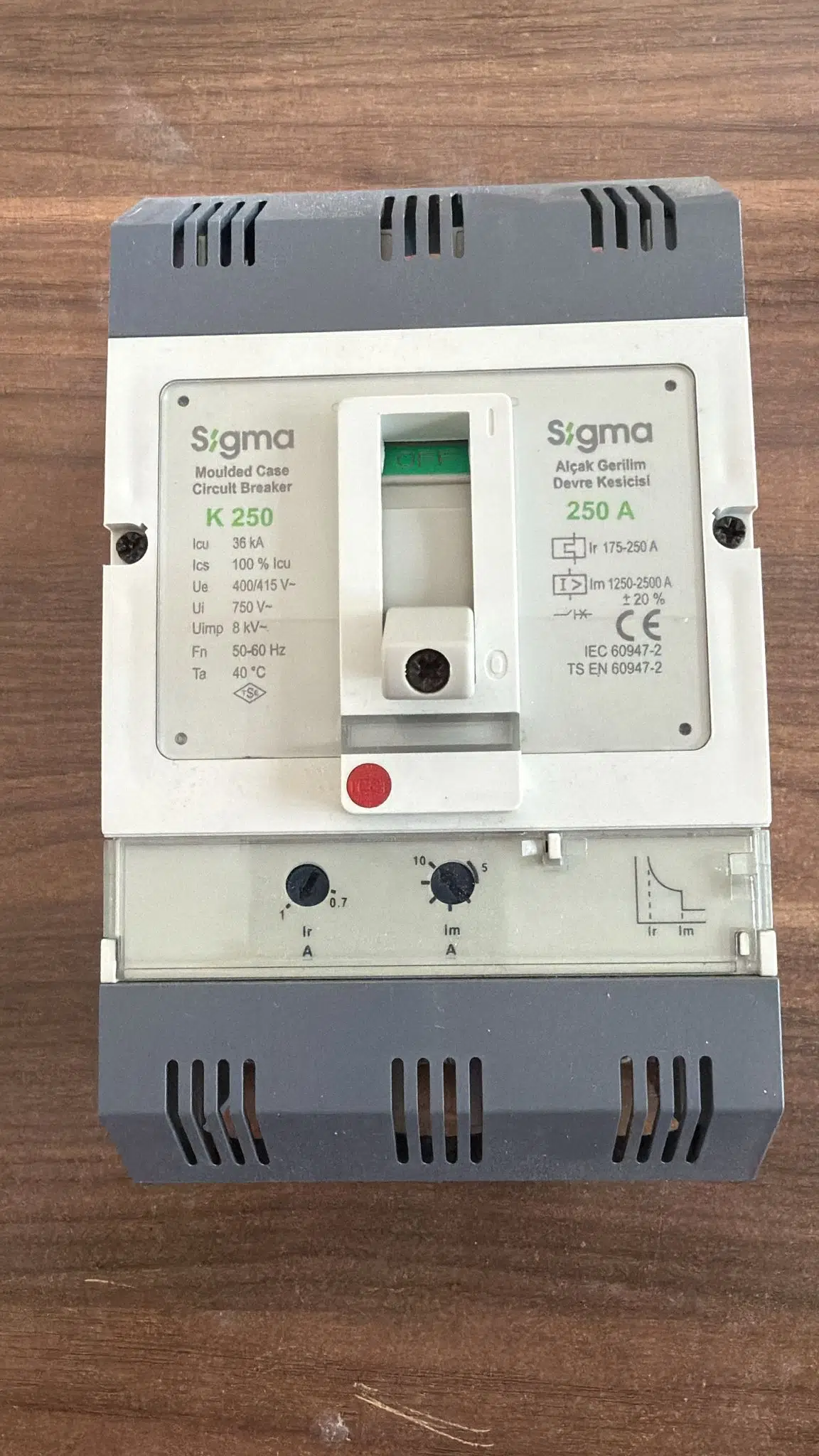 250A 3 KUTUP TERMİK MANYETİK ŞALTER AYAR SAHALI 36kA 175-250A SİGMA