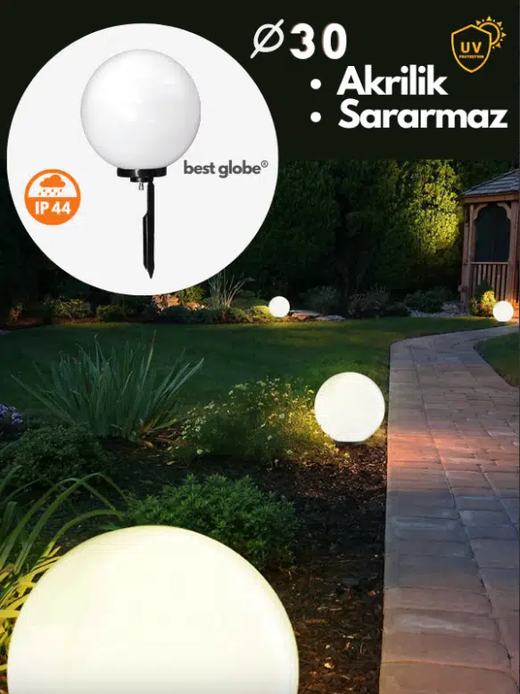 AKRİLİK GLOP OPAL ÇİM ARMATÜRÜ Q30mm (Çelik Kazık+Grift+Duy) 1xE27