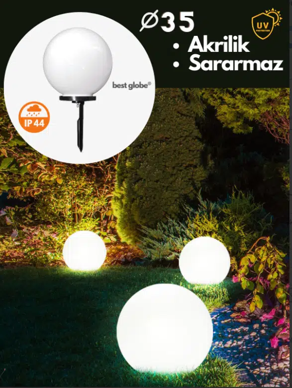 AKRİLİK GLOP OPAL ÇİM ARMATÜRÜ Q35mm (Çelik Kazık+Grift+Duy) 1xE27