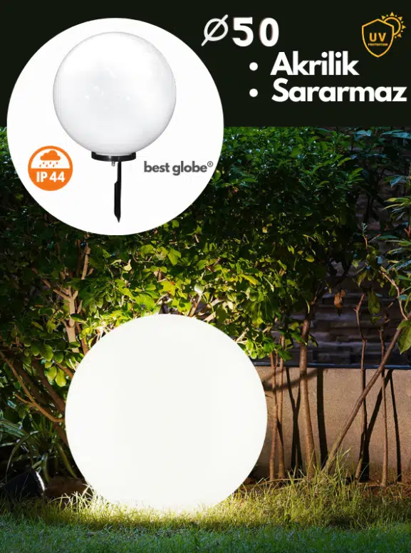 AKRİLİK GLOP OPAL ÇİM ARMATÜRÜ Q50mm (Çelik Kazık+Grift+Duy) 1xE27