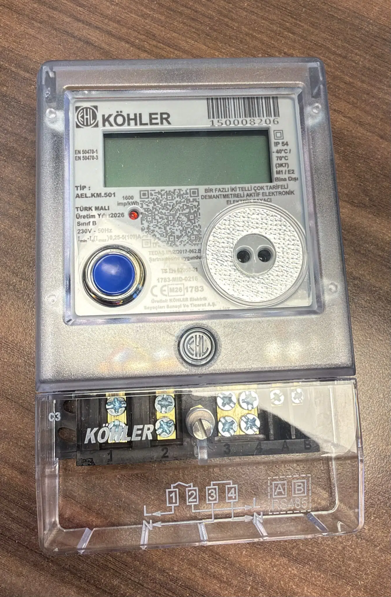 HABERLEŞMELİ MONOFAZ ELEKTRONİK SAYAÇ / 5(100)A / RSA485 KÖHLER