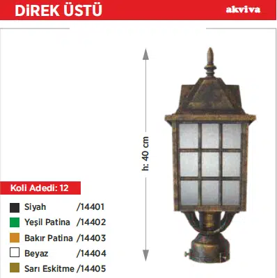 KAFESLİ FENER DİREK ÜSTÜ / BEYAZ PVC / 1xE27 / AKVİVA