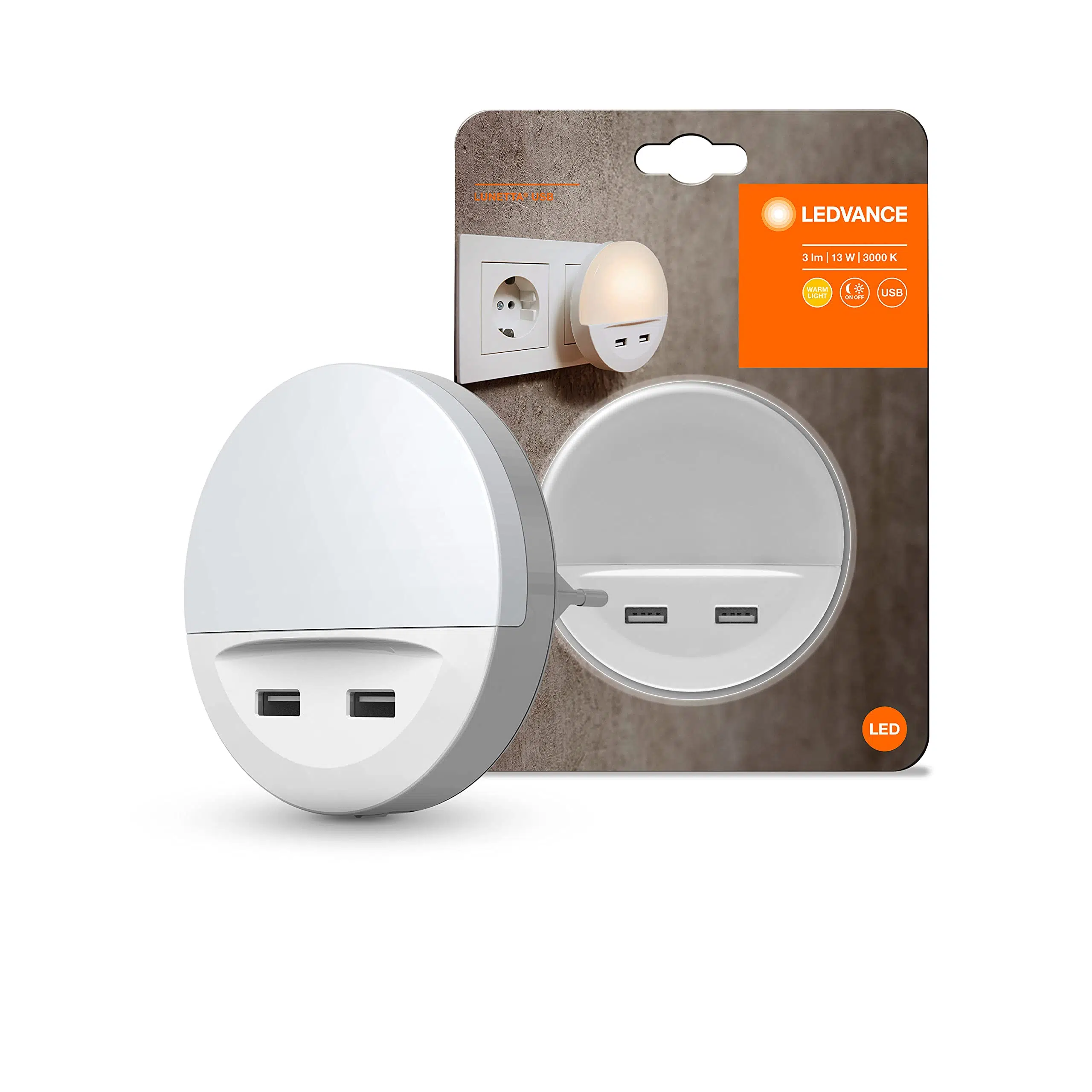 LUNETTA LED GECE LAMBASI FİŞLİ / 2xUSB ŞARJ 13W 3lm 3000K / LEDVANCE