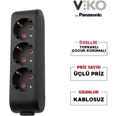 MULTİLET ÜÇLÜ SİYAH GRUP PRİZ TOP. KLEMENSLİ ÇK. VİKO