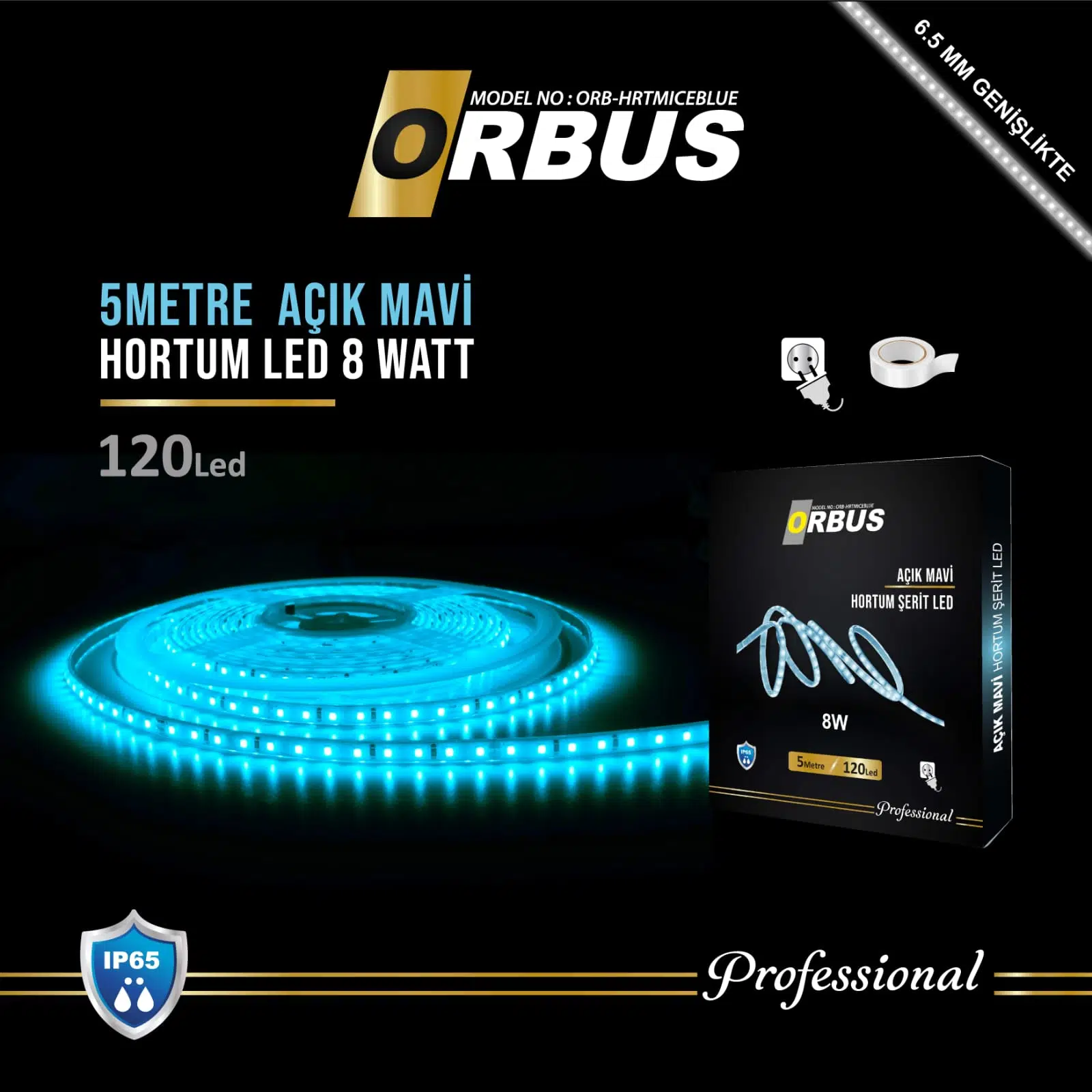 ŞEFFAF LED HORTUM ICEBLUE 120 LED 8W FİŞLİ IP65 ORBUS